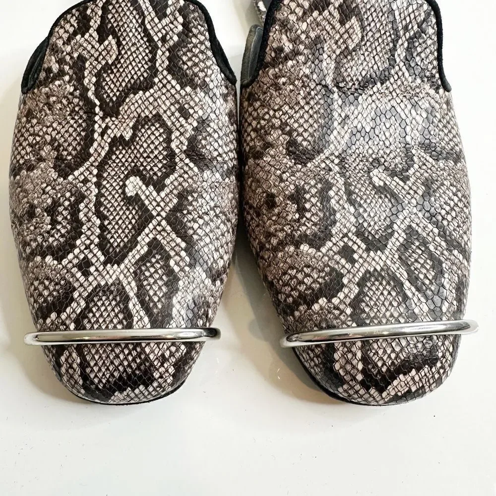 Alexander Wang Jaelle Snakeskin Leather Flat Mules Beige Brown Women's 37.5 - Picture 3 of 8